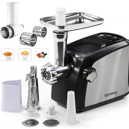 Электрическая мясорубка Rainberg RB-673 с соковыжималкой и шинковкой 9 насадок 3000W с реверсом