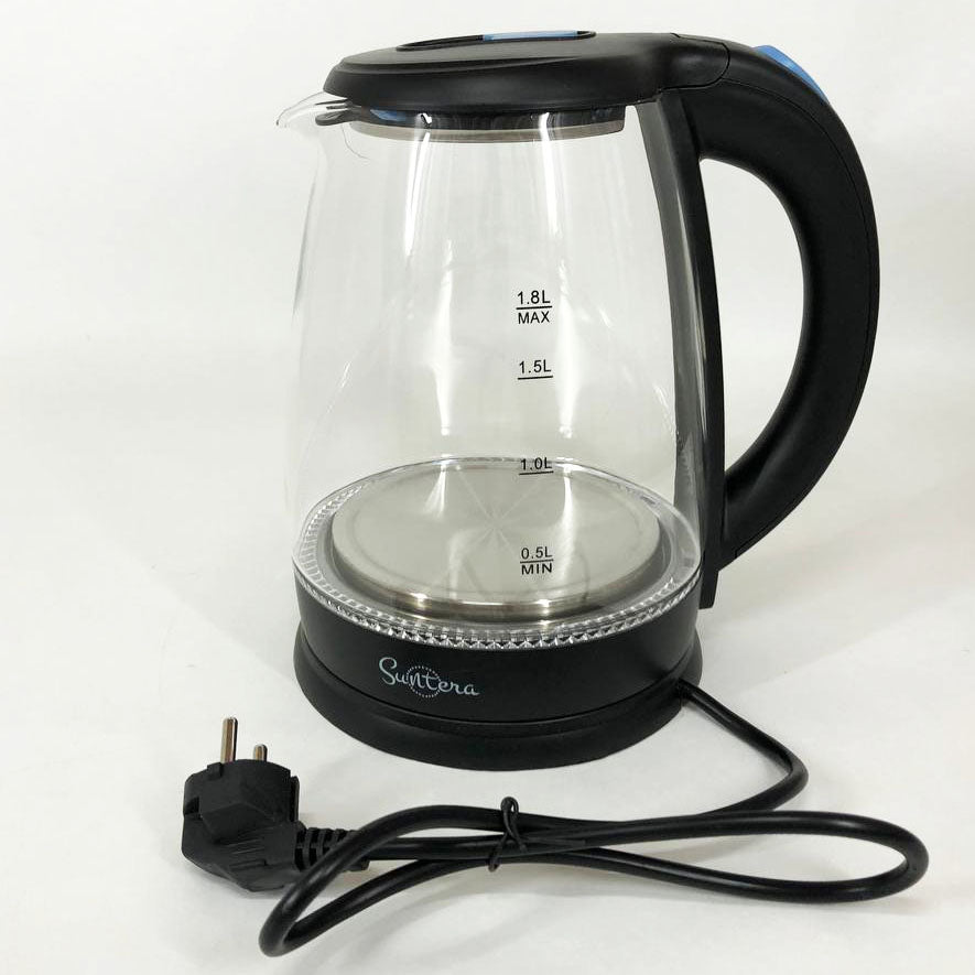 Стеклянные электрические чайники с подсветкой Suntera EKB-322B 1500 Вт чайники с подсветкой. Цвет: черный