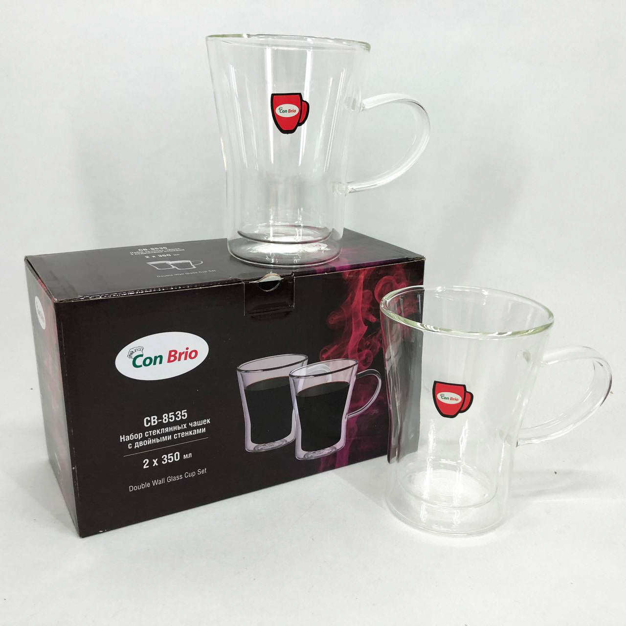 Набор кружек с двойным дном Con Brio CB-8535-2 350 мл 2 шт, чайные чашки с двойным дном