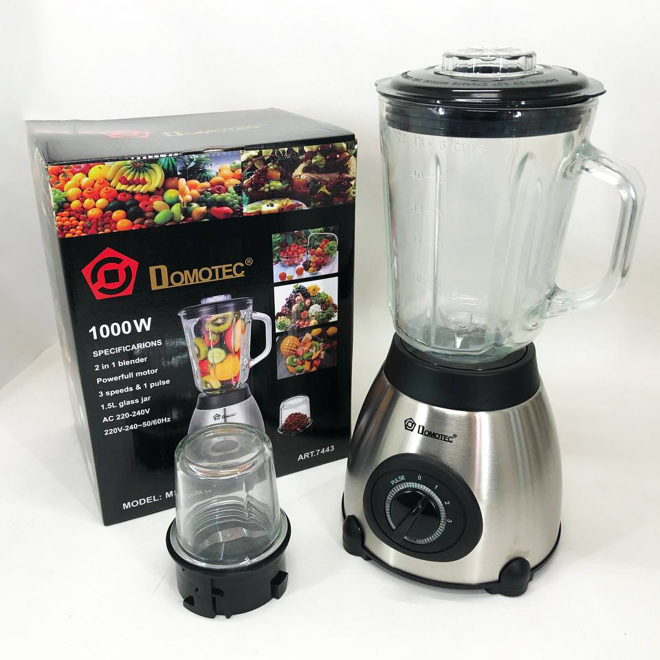 Блендер с кофемолкой 2 в 1 Domotec MS-6610 чаша из стекла 1000 Вт, переносной, блендер чаша измельчитель