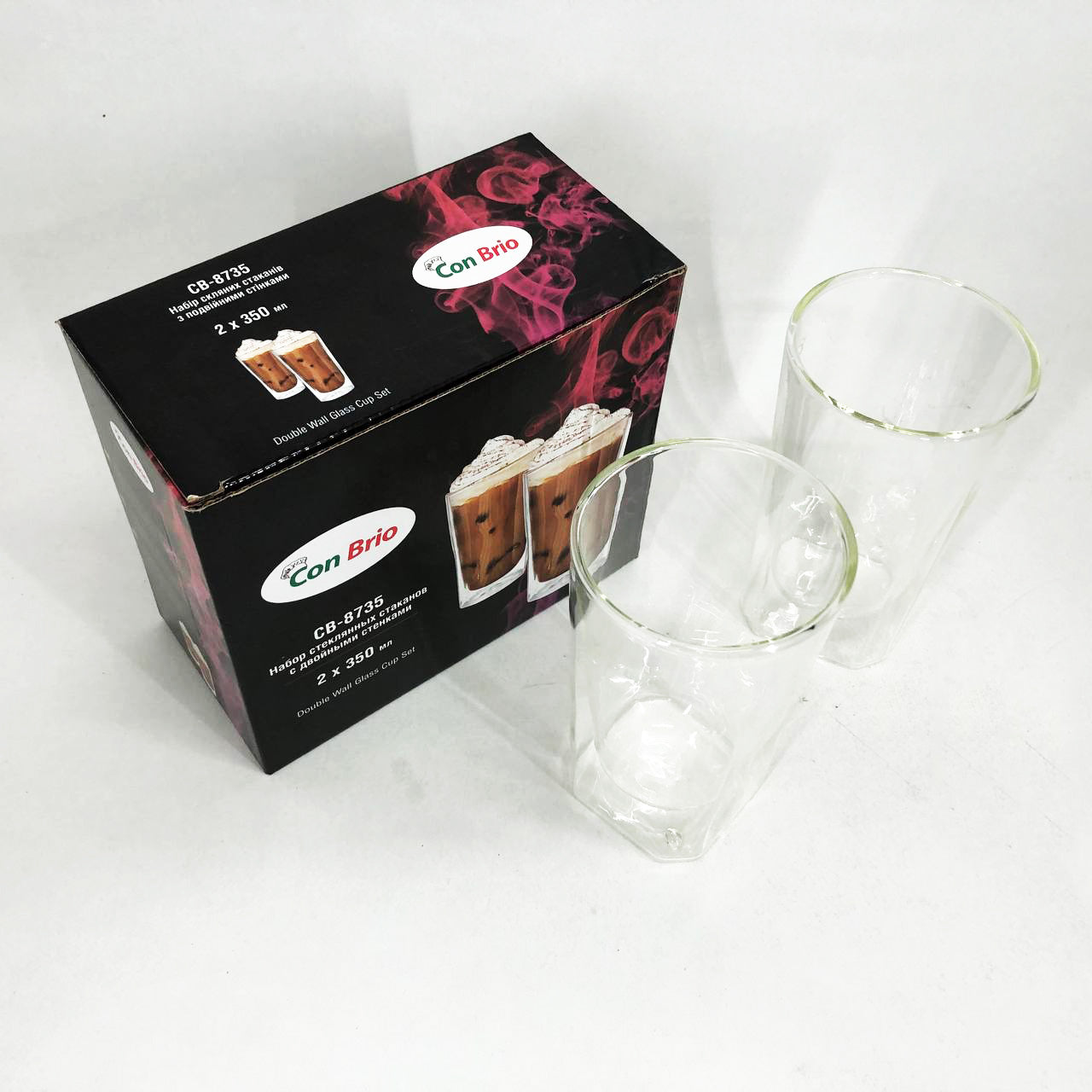 Набір склянок із подвійним дном Con Brio CB-8735-2 350 мл 2 шт, прозорі чашки з подвійними стінками