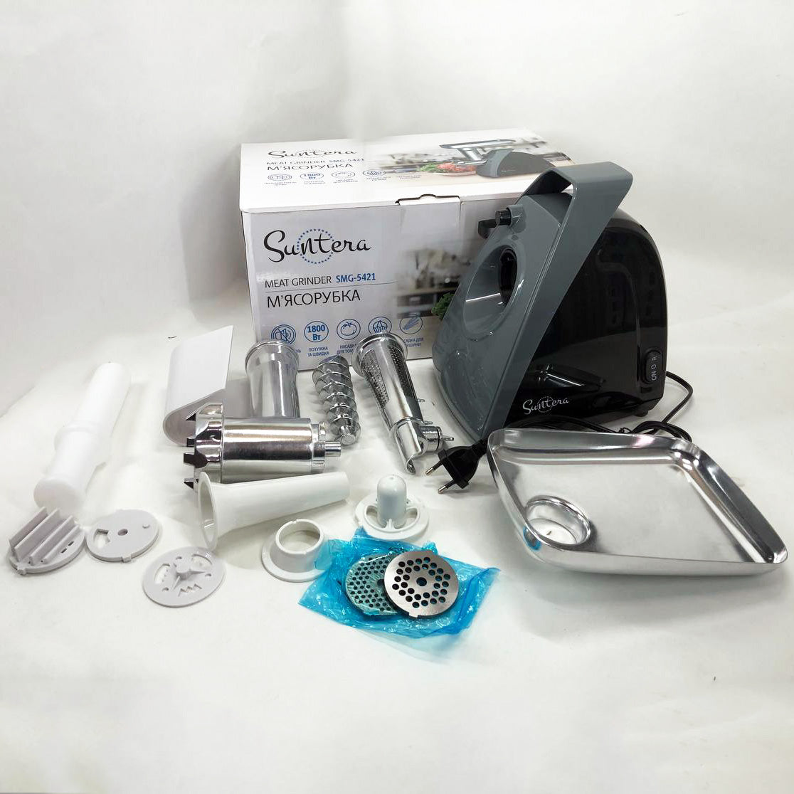 Мясорубка Suntera SMG-5421B 1800 Вт, мясорубка электрическая для мяса, мясорубка для домашней колбасы