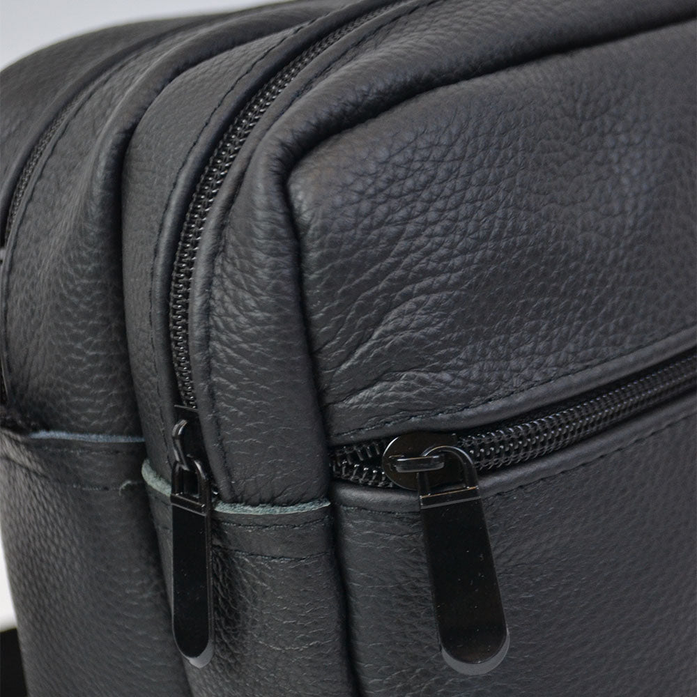 Сумка мессенджер из натуральной кожи, мужская большая сумка на 4 кармана с черной молнией