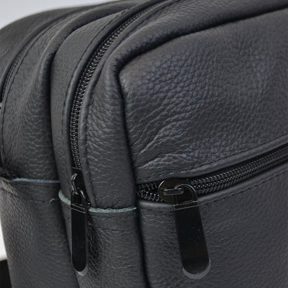 Сумка мессенджер из натуральной кожи, мужская большая сумка на 4 кармана с черной молнией