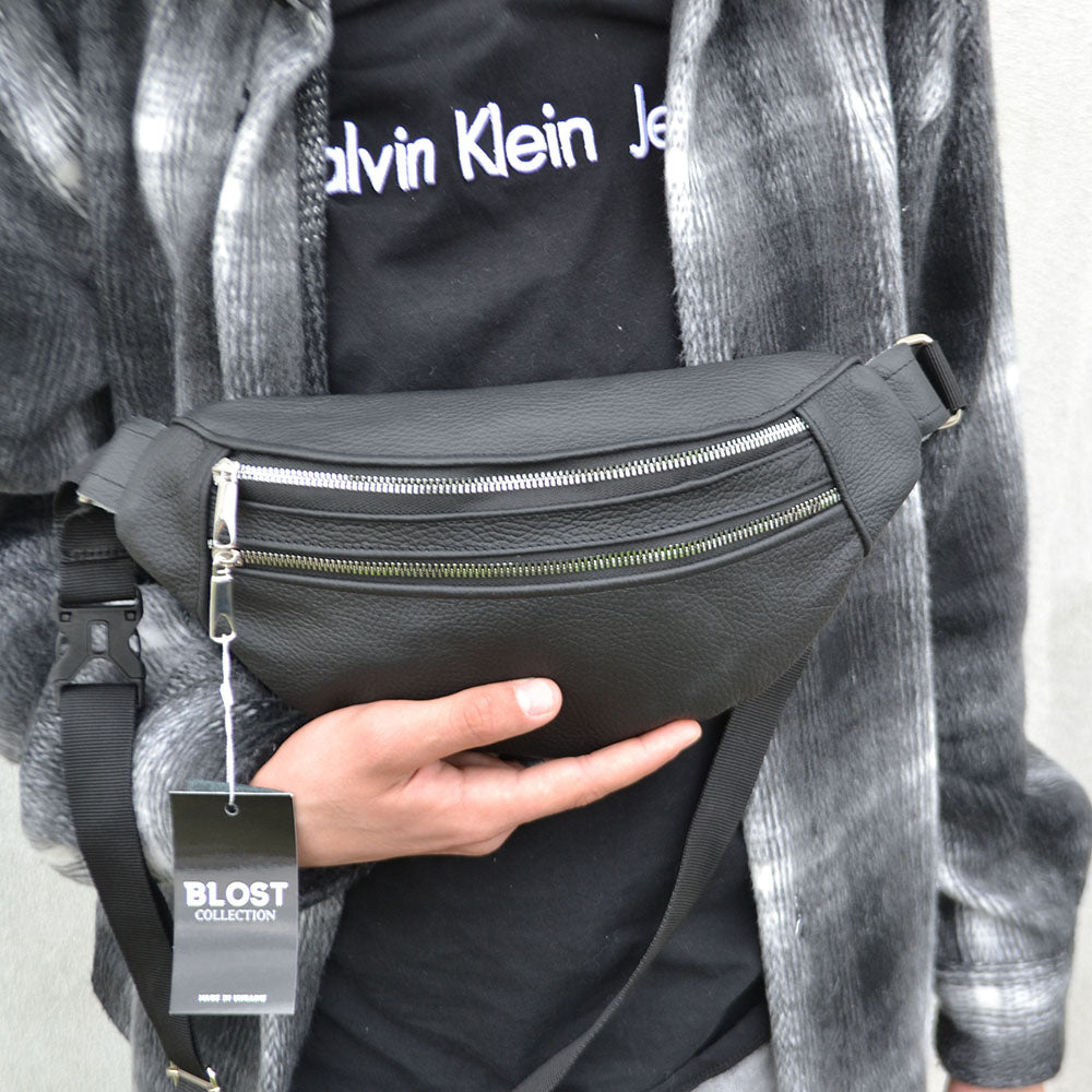 Качественная бананка из натуральной кожи, сумка мужская - женская кожаная барсетка.