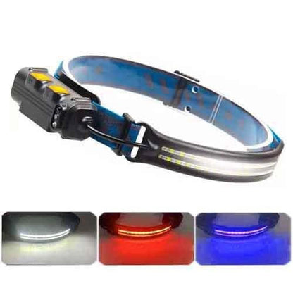 Фонарь налобный аккумуляторный BL-W691-2COB (white/red/RGB) с датчиком движения, мощный налобный фонарь