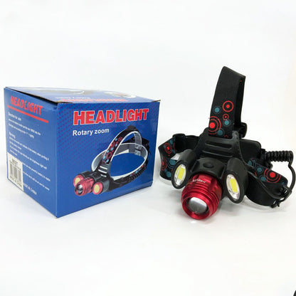 Универсальный налобный фонарь 2117-T6+2COB 2х18650 3 светодиода 4 режима работы свечение 1500 люмен