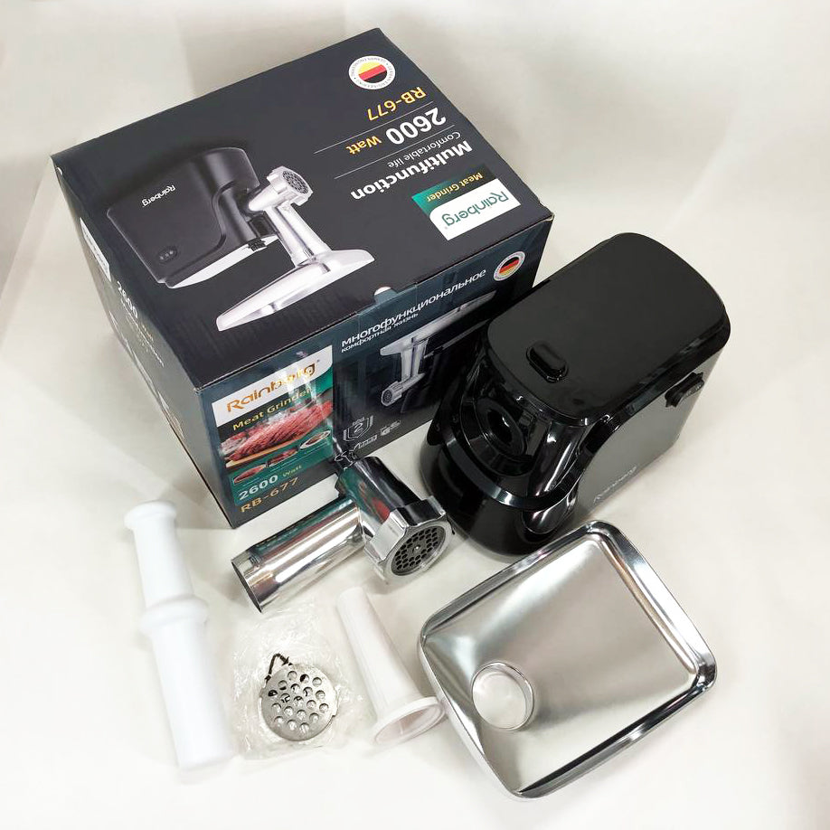 Электрическая мясорубка Rainberg RB-677 2600 Вт с насадкой для колбас, мясорубка с металлическим редуктором