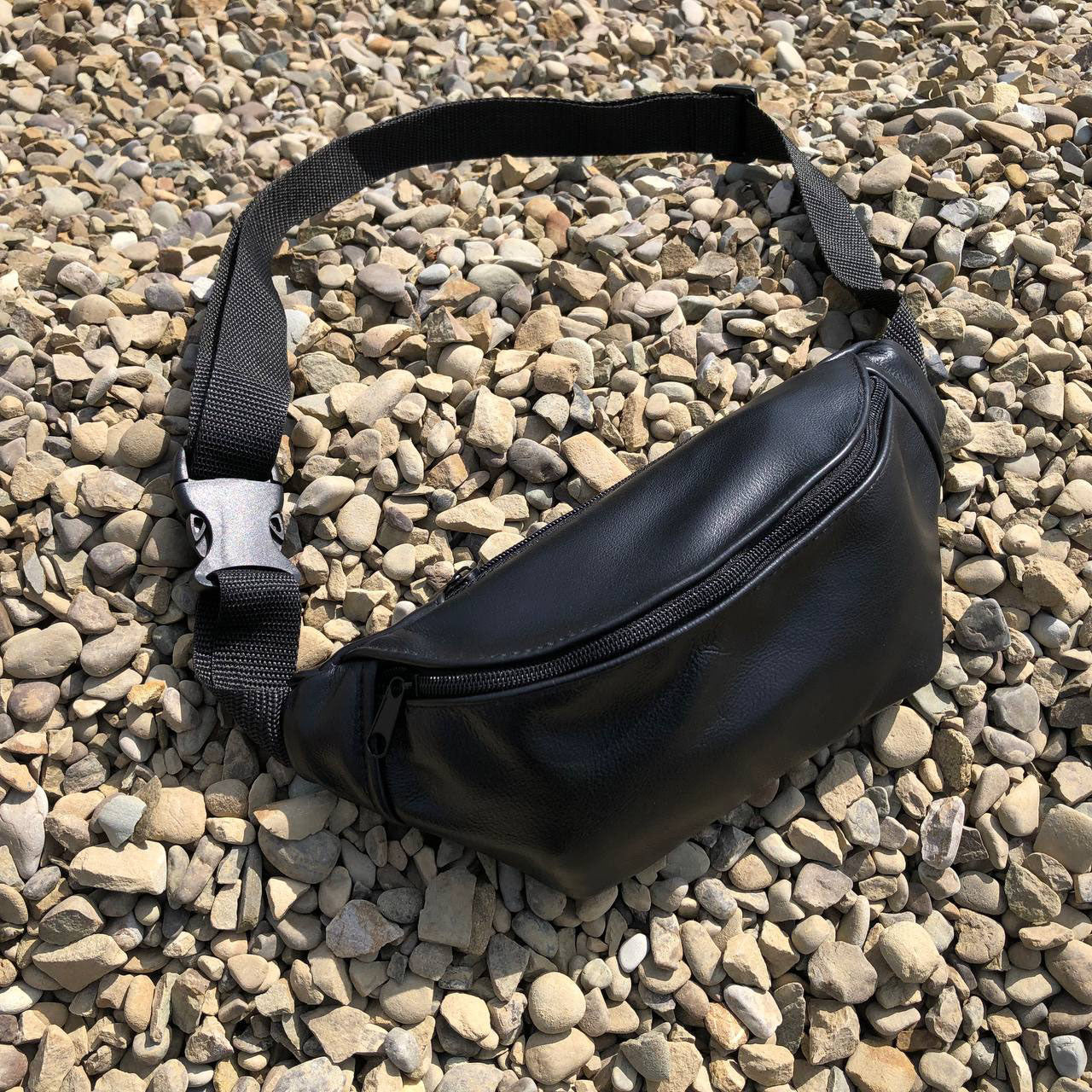 Кожаная бананка, мужская женская сумка из натуральной кожи, черная барсетка