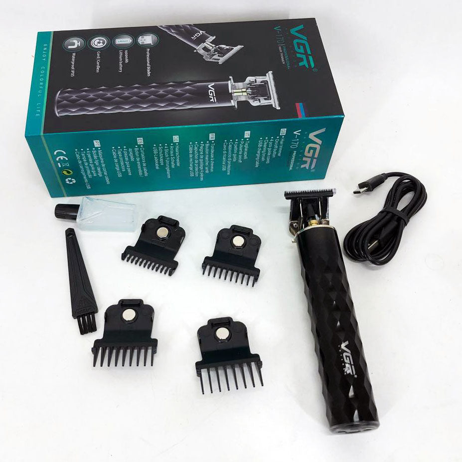 Машинка для стрижки с триммером VGR V-170 для волос, усов и бороды, беспроводная со сменными насадками