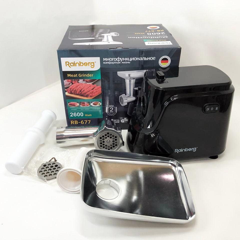 Электрическая мясорубка Rainberg RB-677 2600 Вт с насадкой для колбас, мясорубка с металлическим редуктором