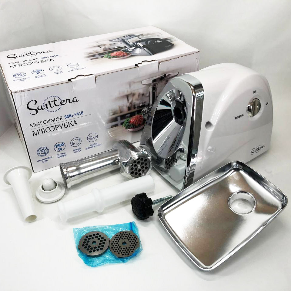 Мясорубка Suntera SMG-5418W, электромясорубка для дома, мясорубка с металлическим редуктором