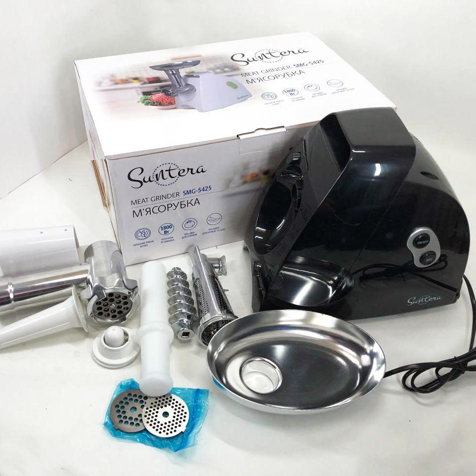 Мясорубка Suntera SMG-5425B, электрическая мясорубка с насадками, электромясорубка для шинковки