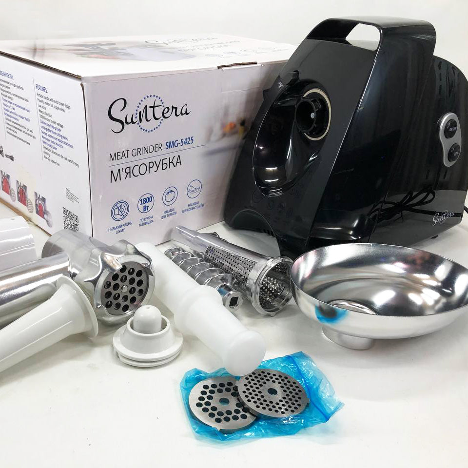 Мясорубка Suntera SMG-5425B, электрическая мясорубка с насадками, электромясорубка для шинковки