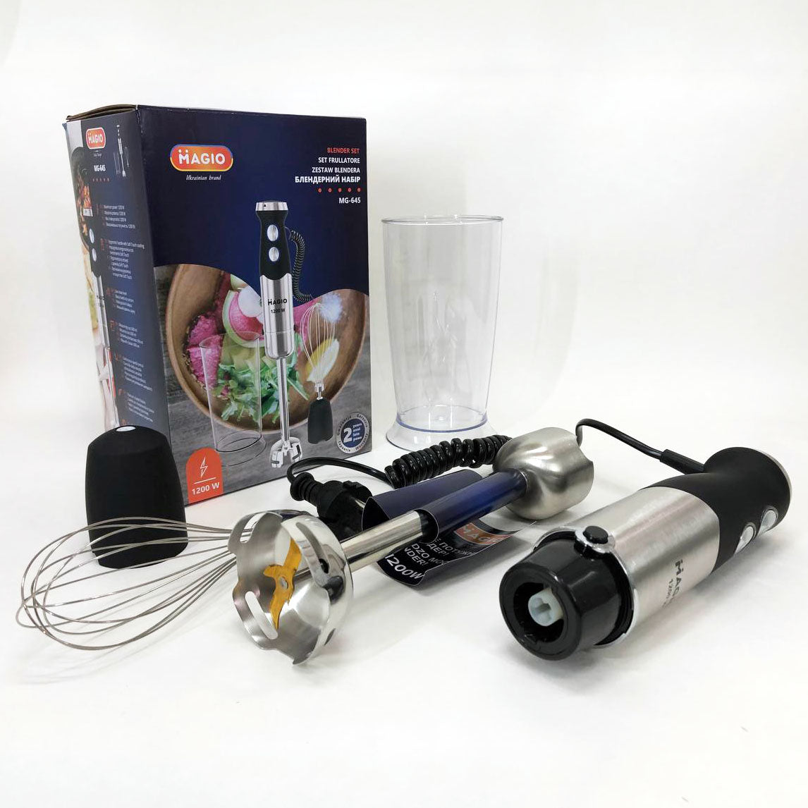 Блендер погружной 3в1 Magio MG-645 1200 Вт, миксер блендер ручной, блендер для молочных коктейлей