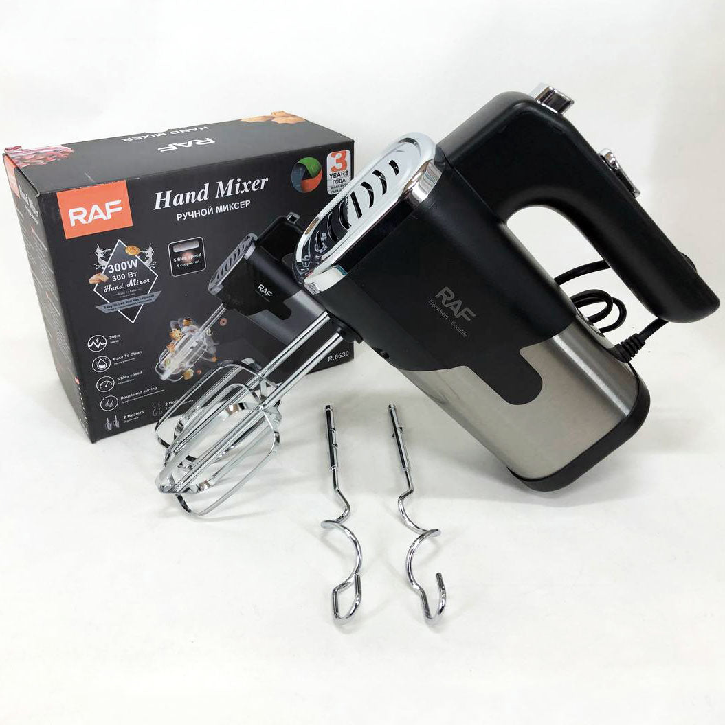 Миксер ручной на кухню RAF R-6630 5 скоростей 2 насадки 300 W, двухвенчиковый миксер, миксер для взбивания