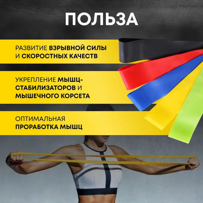 Фитнес петли резинки еспандер, Фитнес резинки 5 в 1, Фитнес резинки 5 штук, Фитнес резинки плотные
