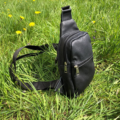 Сумка из натуральной кожи, слинг мужской черный, барсетка, кросс боди, Практичная сумка-мессенджер