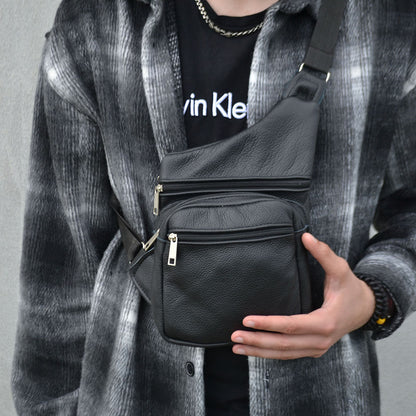 Мужская сумка из натуральной кожи, тактическая сумка - мессенджер черная, тактическая сумка на грудь