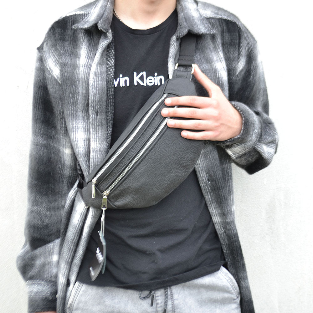 Качественная бананка из натуральной кожи, сумка мужская - женская кожаная барсетка.