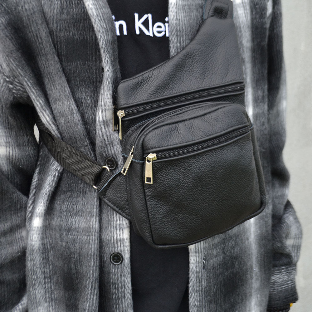 Мужская сумка из натуральной кожи, тактическая сумка - мессенджер черная, тактическая сумка на грудь