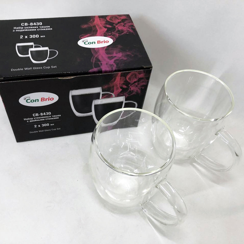 Набор кружек с двойным дном Con Brio CB-8430-2 300 мл 2 шт, стаканы с двойным дном набор, чашки для кофе