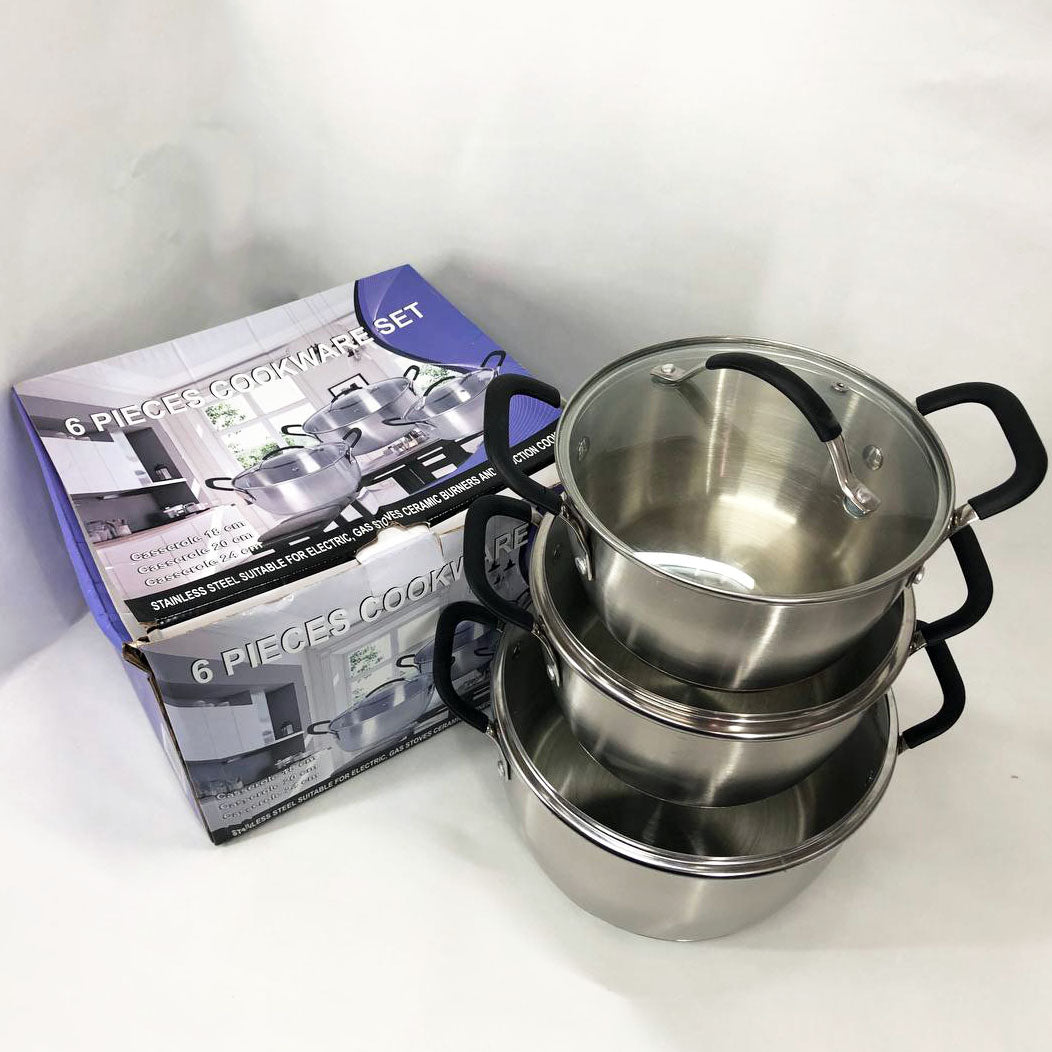 Набор кастрюль 6 предметов LB-1891 из нержавеющей стали со стеклянной крышкой, наборы кастрюль