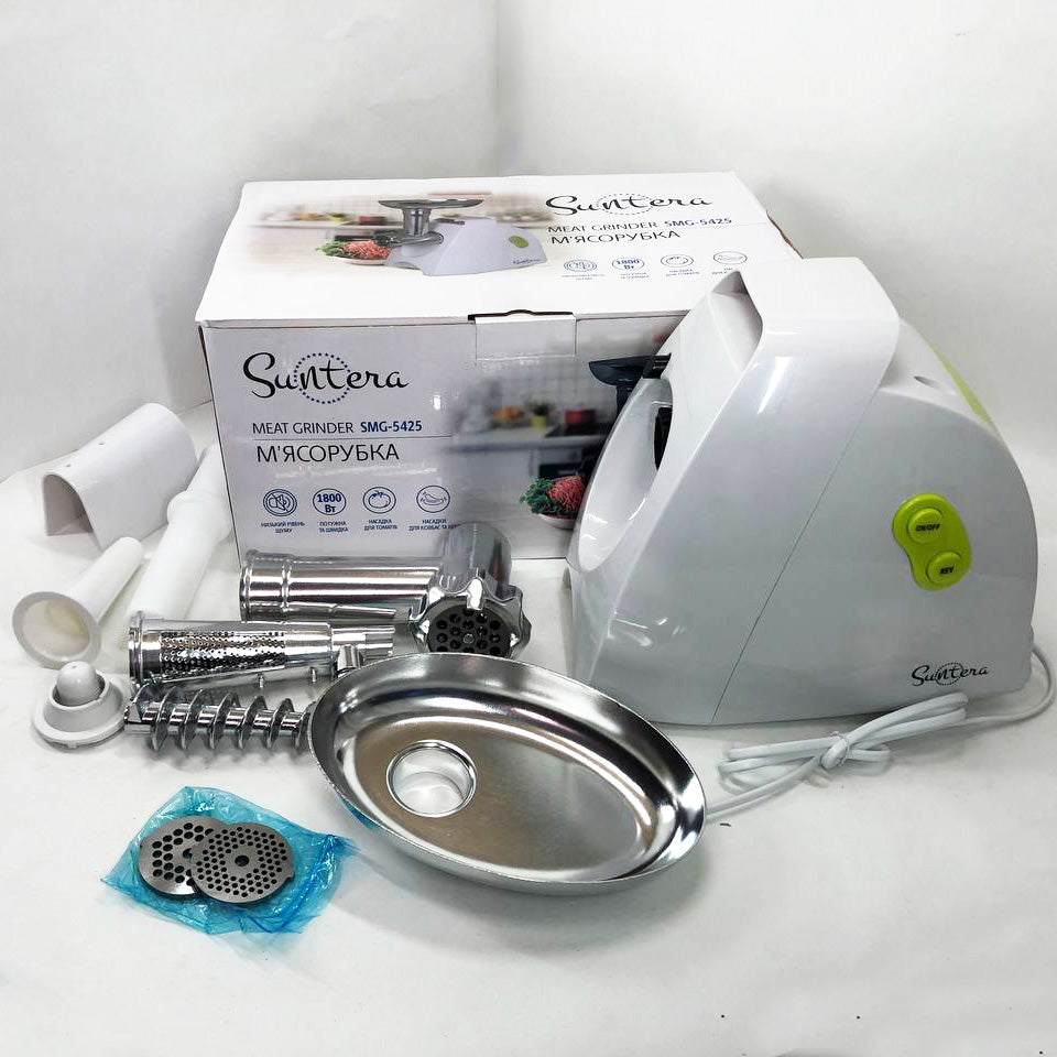 Мясорубка Suntera SMG-5425W, мясорубка-соковыжималка, электрическая мясорубка с насадками для дома