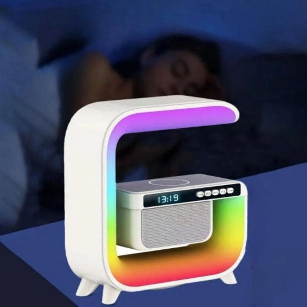 Ночник аккумуляторный RGB G3 с беспроводной зарядкой 15W и Bluetooth колонкой 3W Настольная смарт лампа