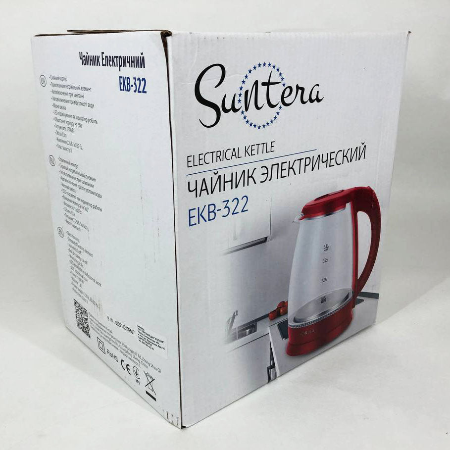 Электрочайник Suntera EKB-322R 1500 Вт, чайники с подсветкой, электрочайники с подсветкой. Цвет: красный