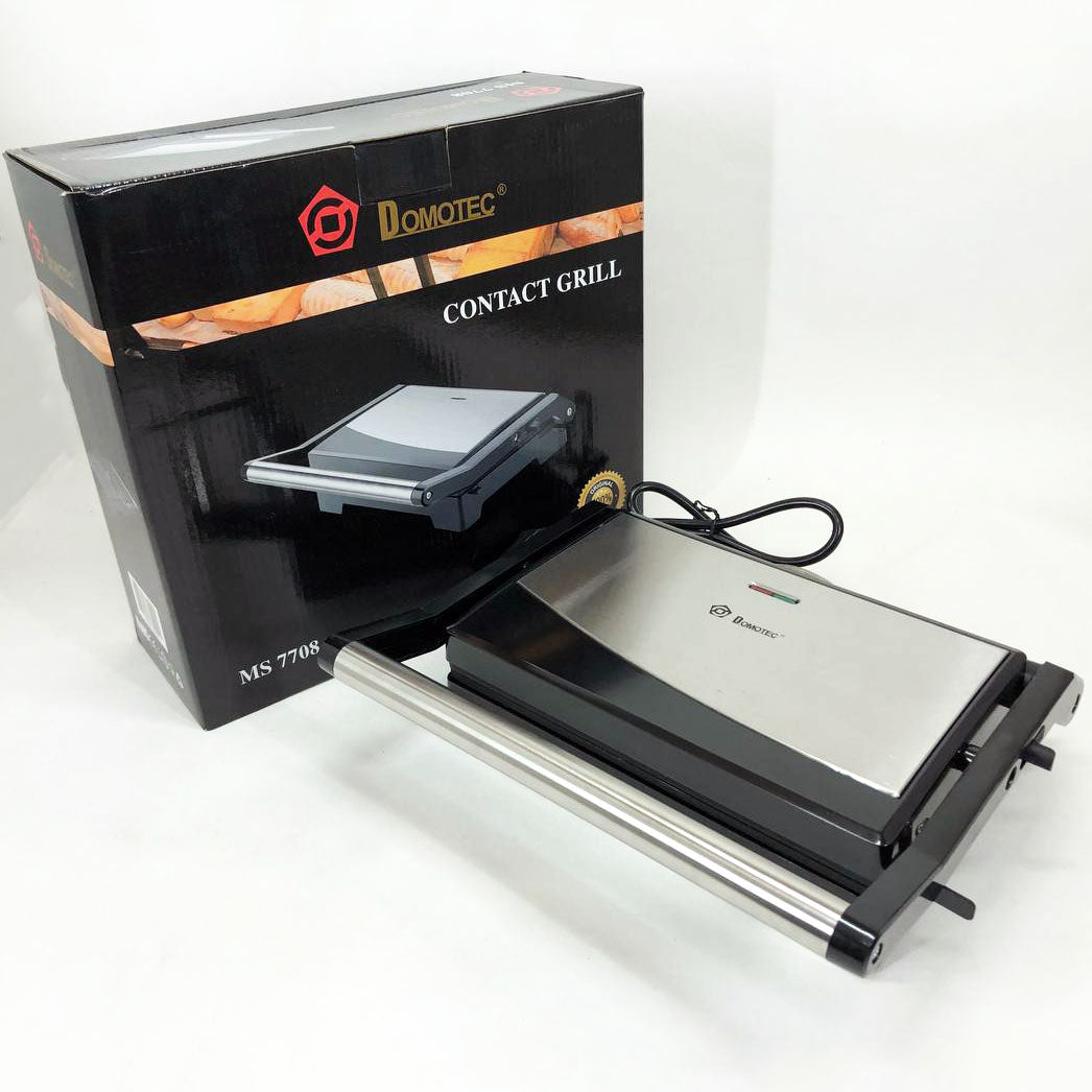 Гриль электрический Domotec MS-7708 контактный прижимной с антипригарным гранитным покрытием 1000 W
