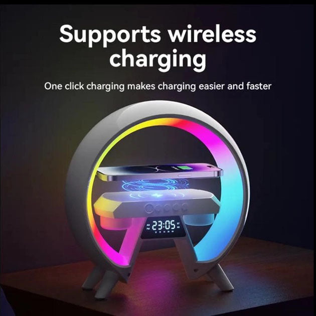 LED Лампа ночник с беспроводной зарядкой и Bluetooth динамиком G-Lite XM-X63, Часы хамелеон с будильник