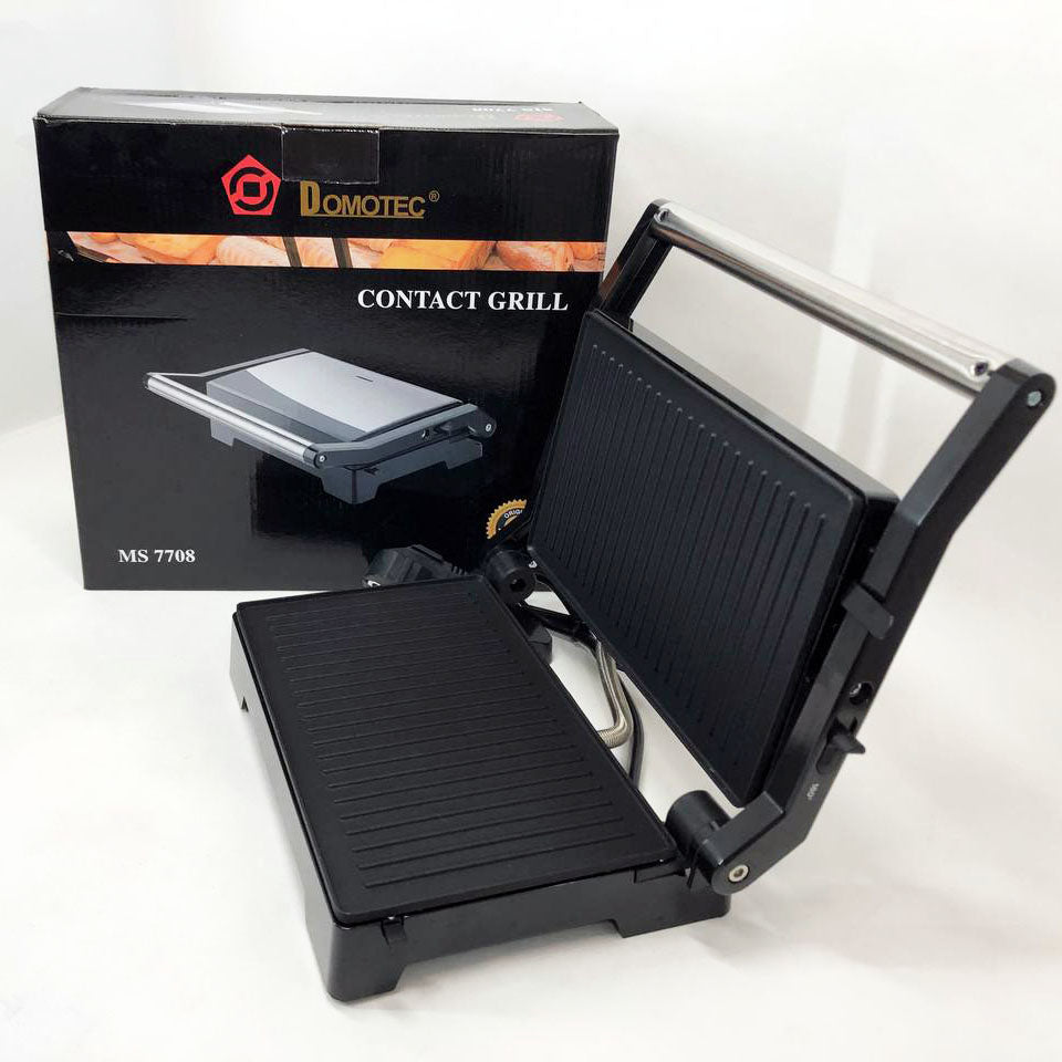 Гриль электрический Domotec MS-7708 контактный прижимной с антипригарным гранитным покрытием 1000 W