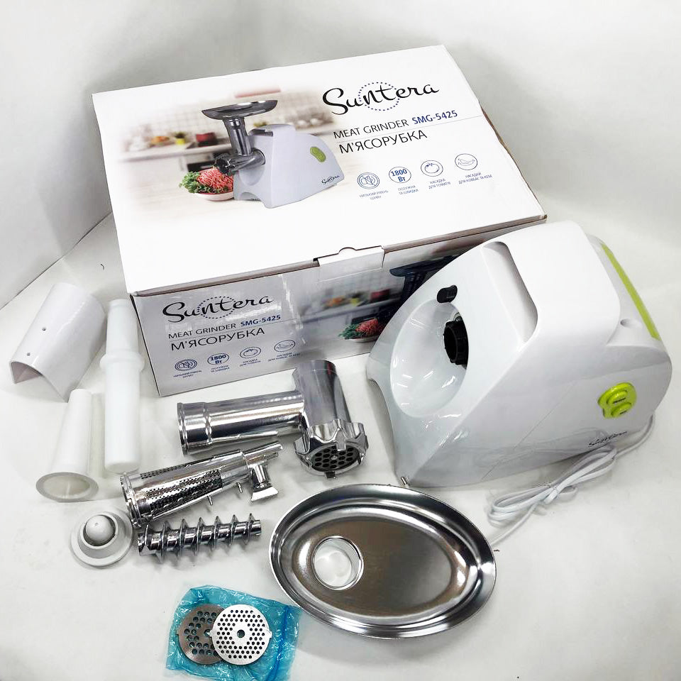 Мясорубка Suntera SMG-5425W, мясорубка-соковыжималка, электрическая мясорубка с насадками для дома