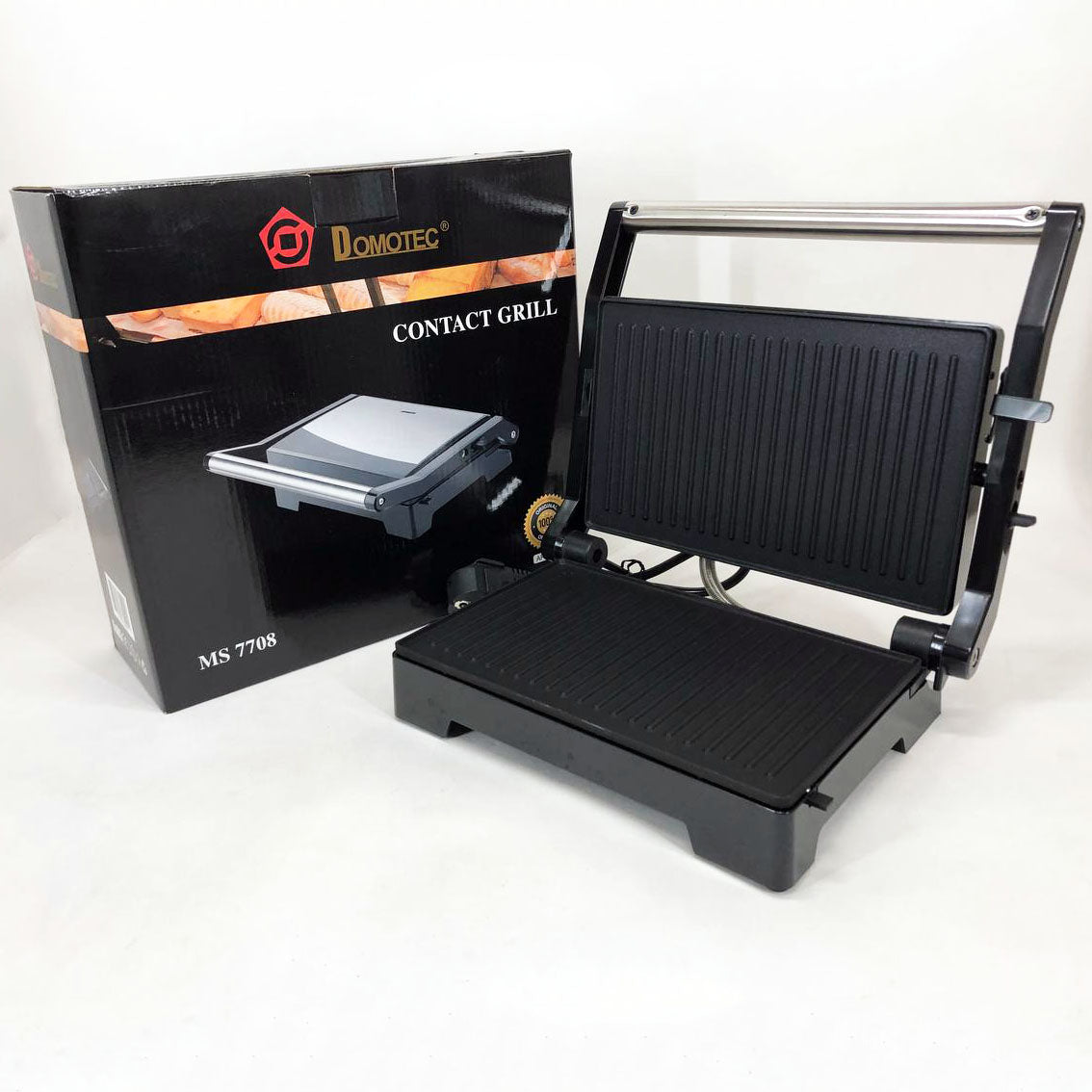 Гриль электрический Domotec MS-7708 контактный прижимной с антипригарным гранитным покрытием 1000 W