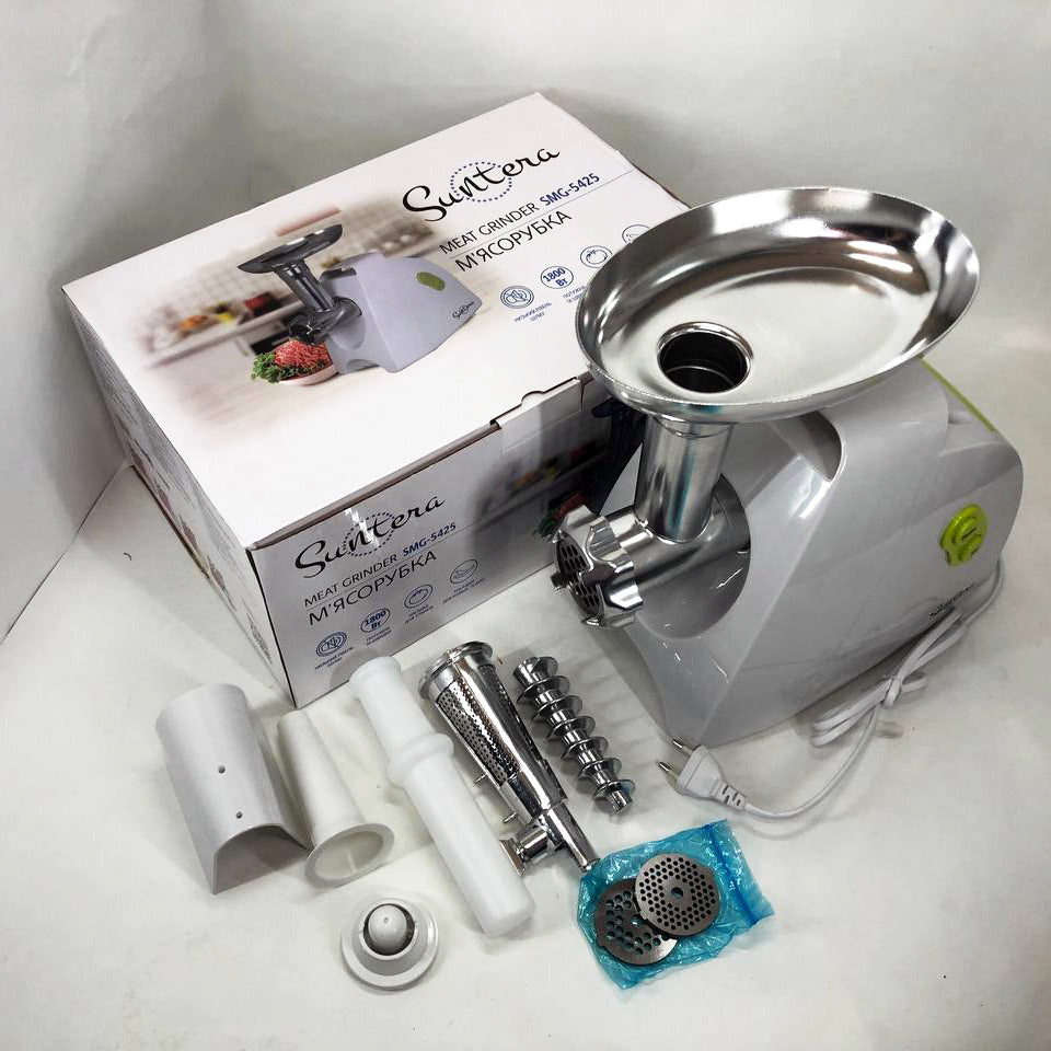 Мясорубка Suntera SMG-5425W, мясорубка-соковыжималка, электрическая мясорубка с насадками для дома