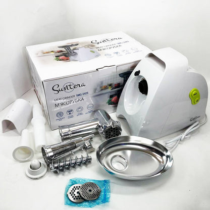 Мясорубка Suntera SMG-5425W, мясорубка-соковыжималка, электрическая мясорубка с насадками для дома