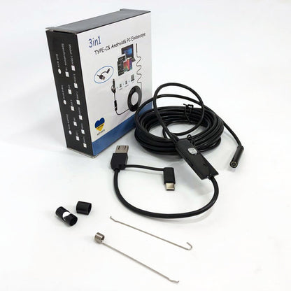 Камера эндоскоп с кабелем на 2 метра 7 мм USB/micro USB с подсветкой, Usb эндоскоп для андроид