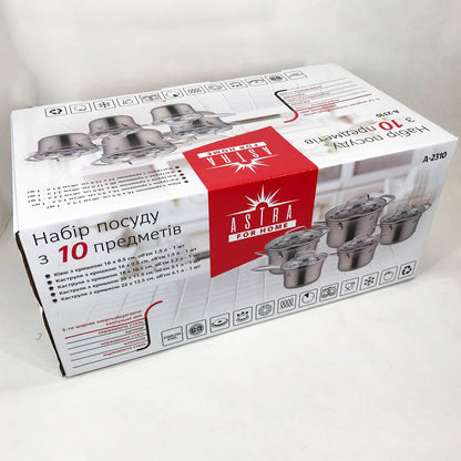 Набор посуды 10 предметов ASTRA A-2310, набор кастрюль для электроплиты, сборный набор кастрюль