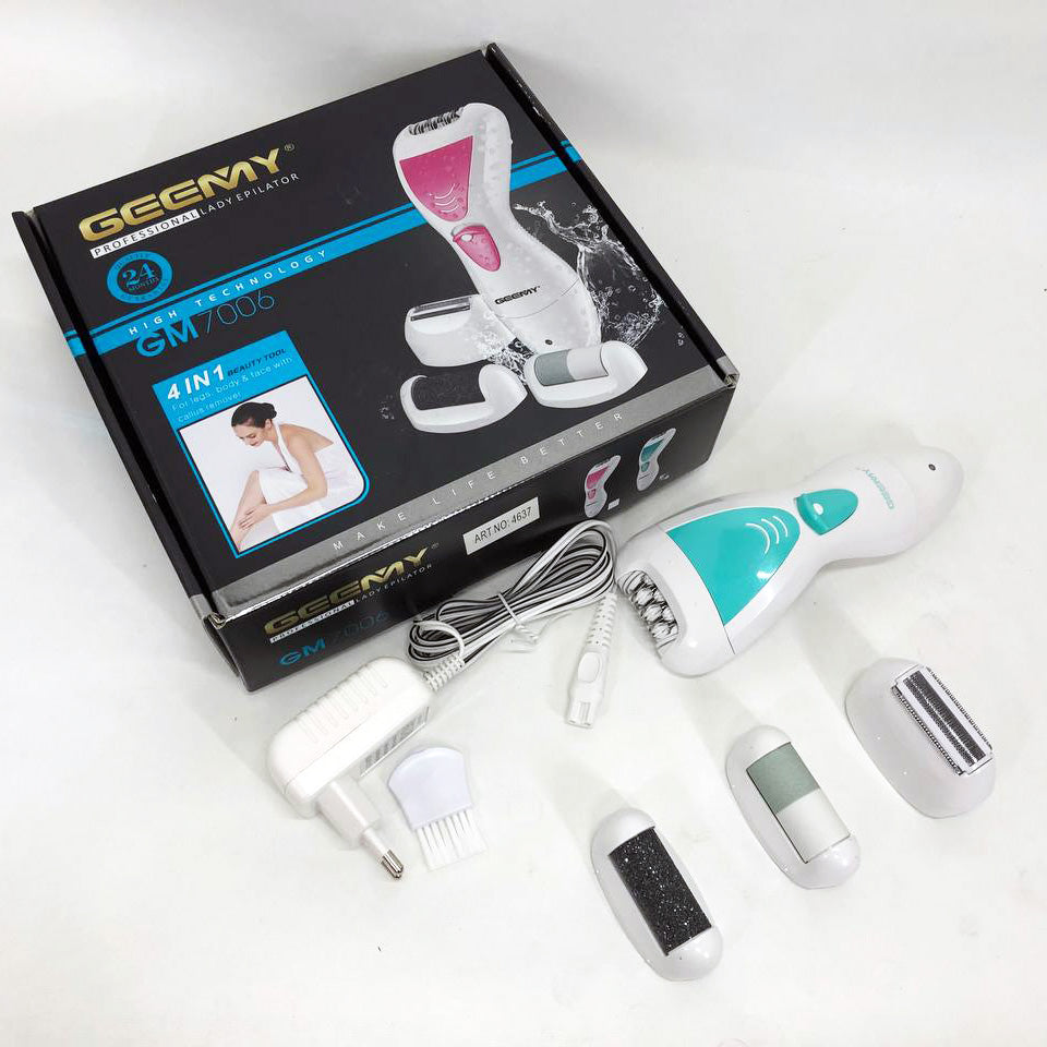 Эпилятор Gemei GM-7006 4в1 - Профеcсиональный беспроводной эпилятор бритва с насадками триммер + пемза