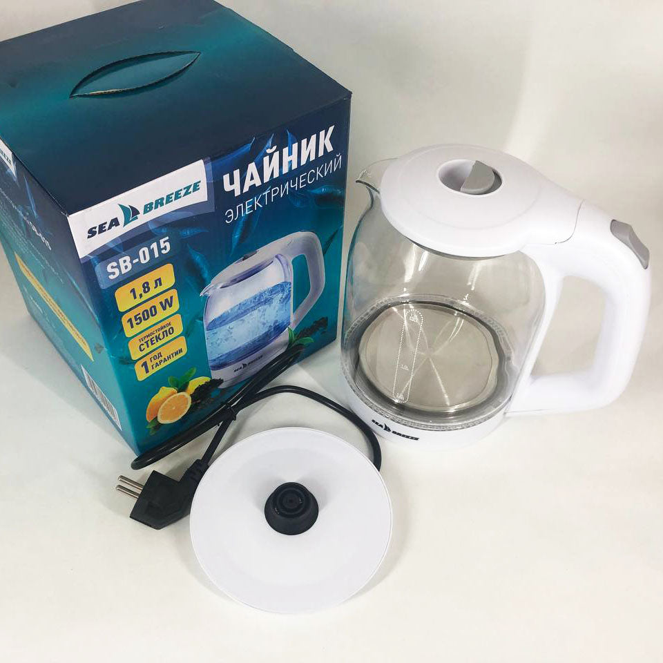 Электрочайник SeaBreeze SB-015 1.8 л, чайники с подсветкой, электронный чайник тихий электрический чайник