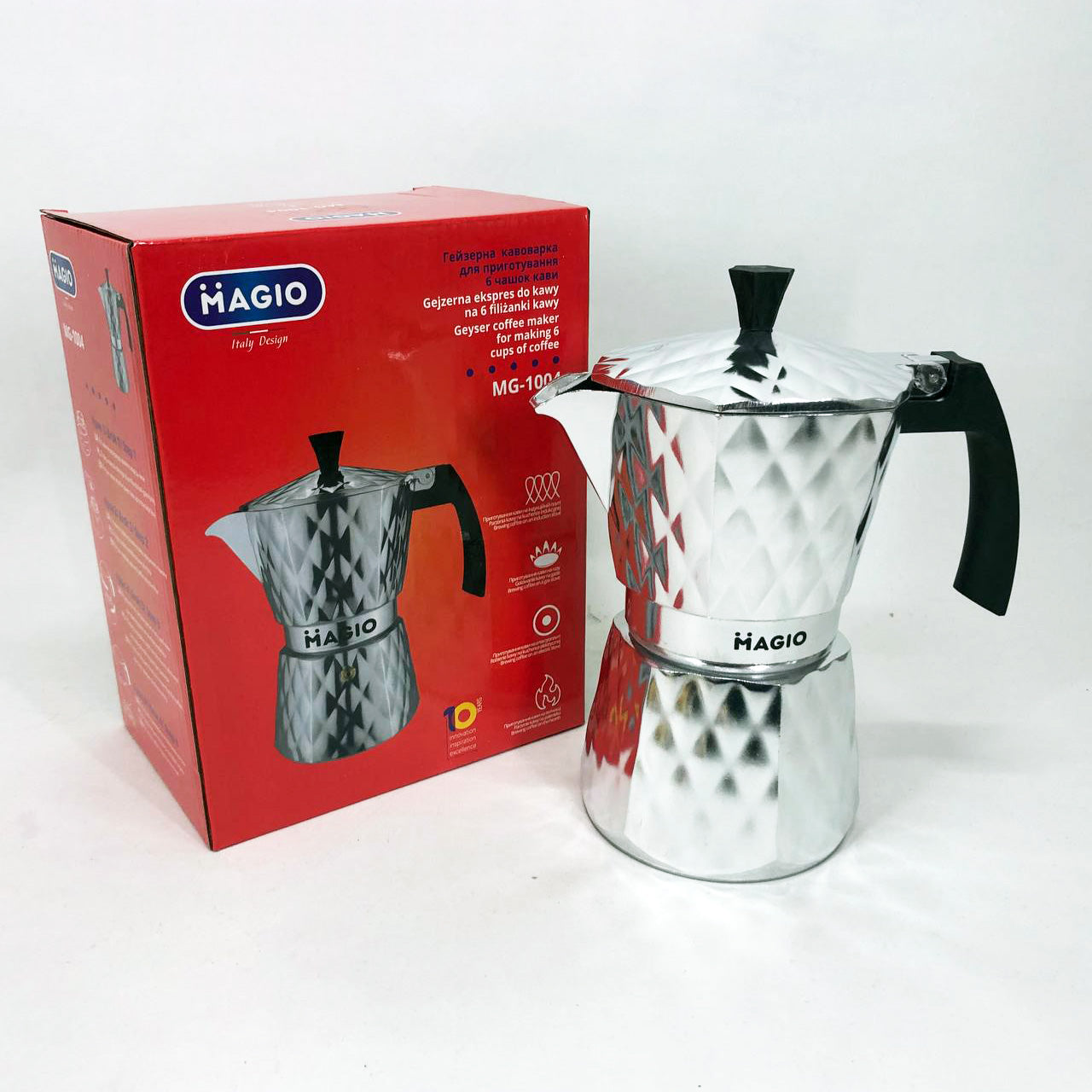 Гейзерная кофеварка Magio MG-1004 300 мл, гейзерная турка для кофе, гейзерная кофеварка из нержавейки
