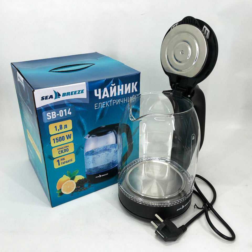 Чайник электрический SeaBreeze SB-014 1.8 л 1800 Вт, чайник прозрачный с подсветкой, электрочайник