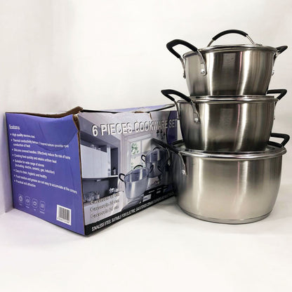 Набор кастрюль 6 предметов LB-1891 из нержавеющей стали со стеклянной крышкой, наборы кастрюль