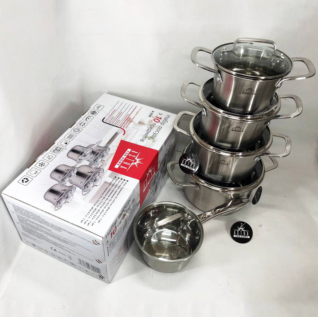 Набор посуды 10 предметов ASTRA A-2310, набор кастрюль для электроплиты, сборный набор кастрюль