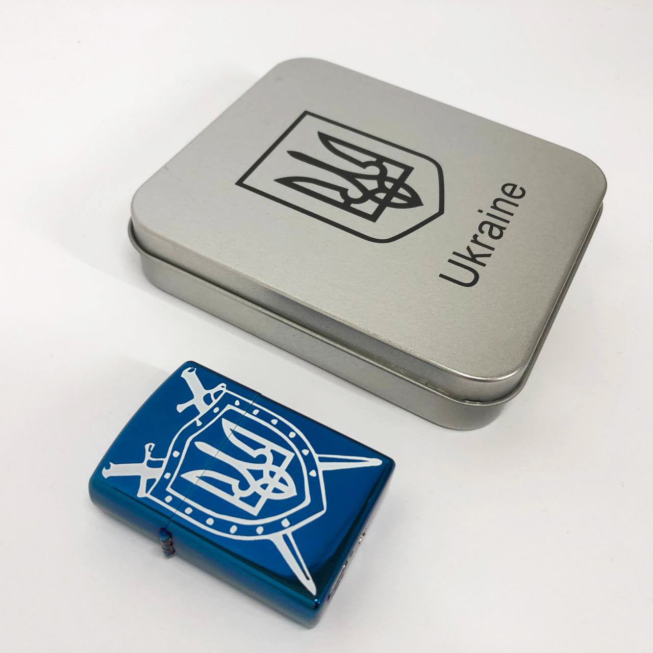 Дуговая электроимпульсная USB Зажигалка аккумуляторная Украина металлическая коробка HL-446. Цвет: синий