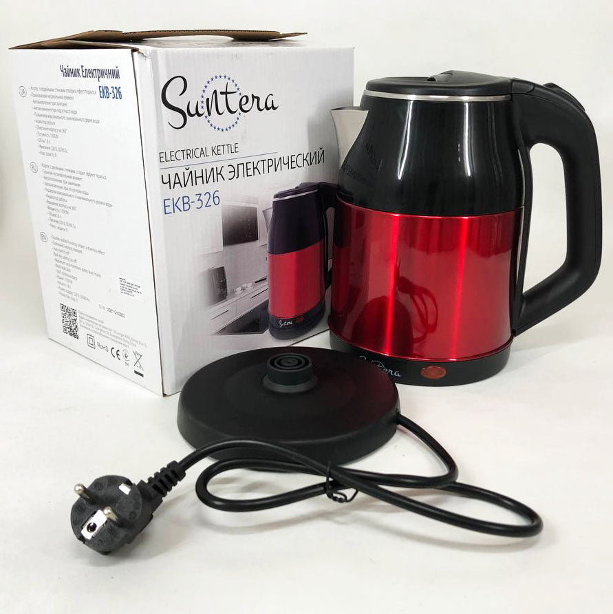 Электрочайник Suntera EKB-326R 1500 Вт/ Хороший электрический чайник / Чайник дисковый. Цвет: красный