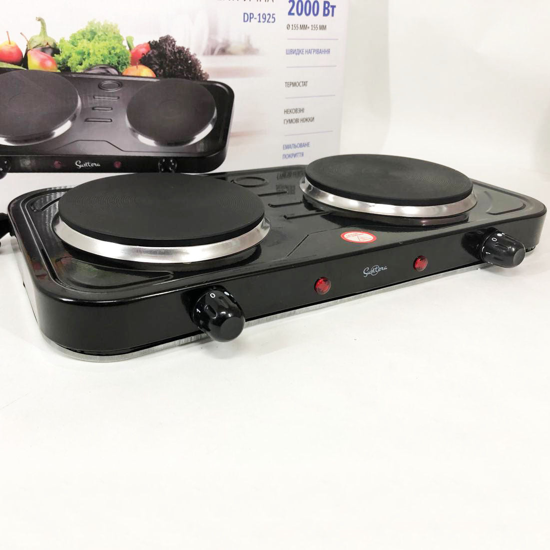 Плита электрическая Suntera DP-1925, электроплита двойная, мощная настольная электроплита. Цвет: черный