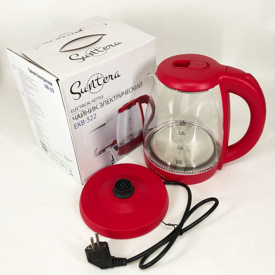 Электрочайник Suntera EKB-322R 1500 Вт, чайники с подсветкой, электрочайники с подсветкой. Цвет: красный