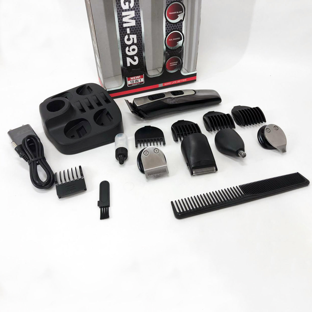 Машинка для стрижки 10в1 GEMEI GM-592, тример для бороды, триммер беспроводной. Цвет: черный